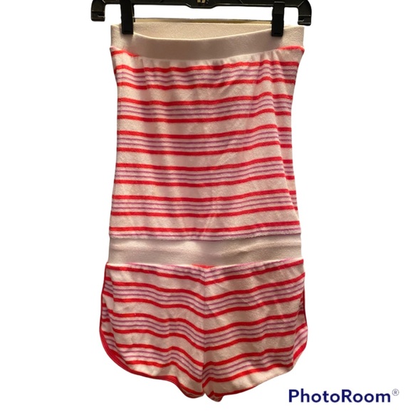 Y2K SEXY HTF TERRYCLOTH STRAPLESS STRIPED ROMPER JUMPSUIT PLAYSUIT ⭐️⭐️⭐️⭐️⭐️ - Picture 4 of 16